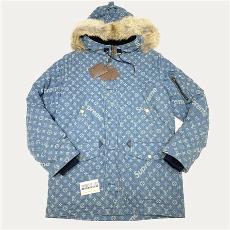 supreme lv denim parka|supreme x louis vuitton jacket.